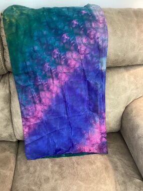 Hand-painted silk scarf rolled hem Turkey rainbow of color